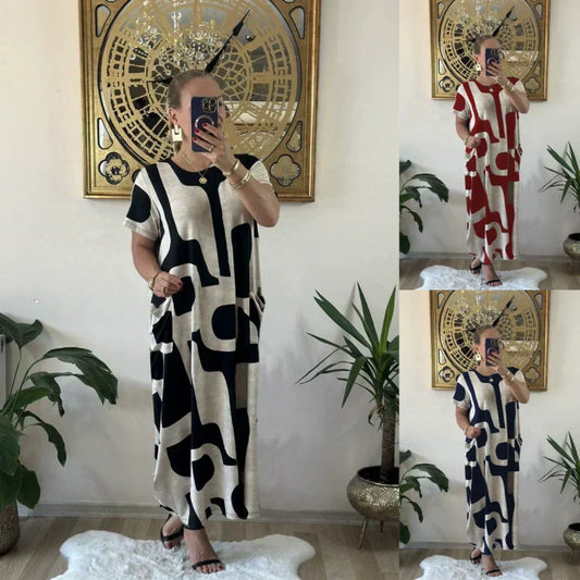 💖Limited Sale 50% OFF💖Women's Trendy Print Short Sleeve Loose Fit Dress