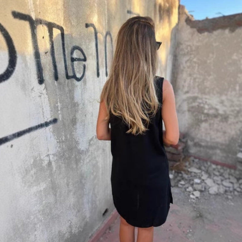 💖Limited Sale 50% OFF💖Women's Sleeveless Button Pocket V-Neck Dress