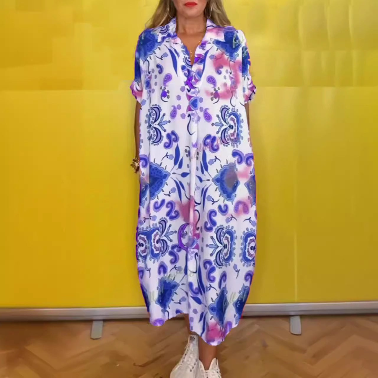 Women's Loose Printed Dress with Pockets