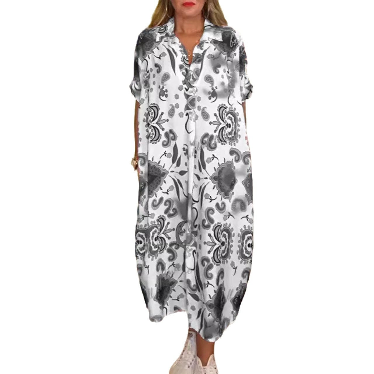 Women's Loose Printed Dress with Pockets