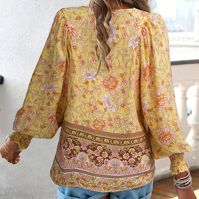 💖2025 New Products💖Women's Fashion Printed v-Neck Long Sleeve Shirt