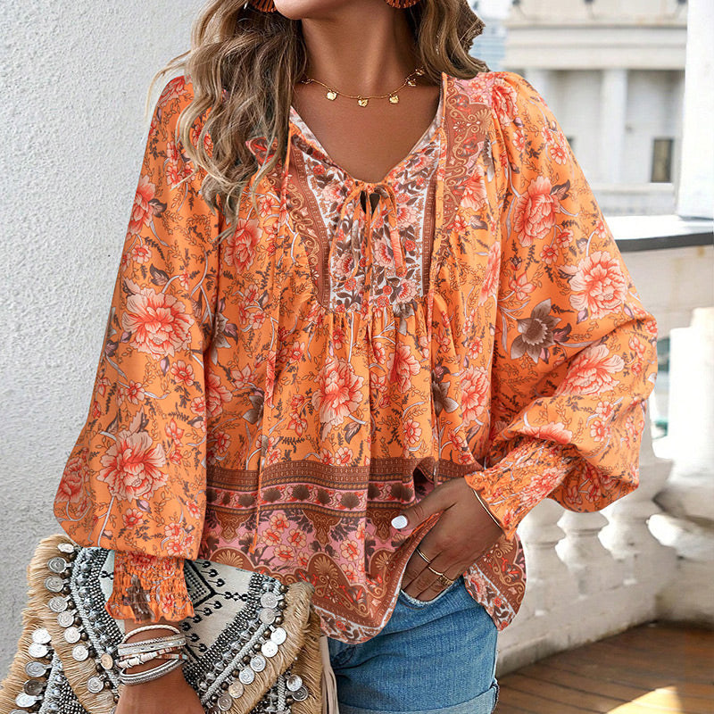 💖2025 New Products💖Women's Fashion Printed v-Neck Long Sleeve Shirt