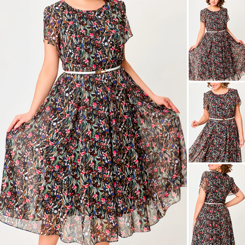 🔥2025 New-🌸Flowy Floral Dress with Delicate White Belt