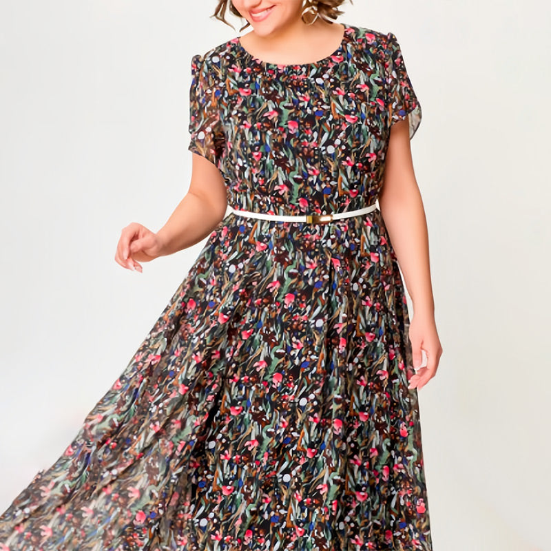 🔥2025 New-🌸Flowy Floral Dress with Delicate White Belt