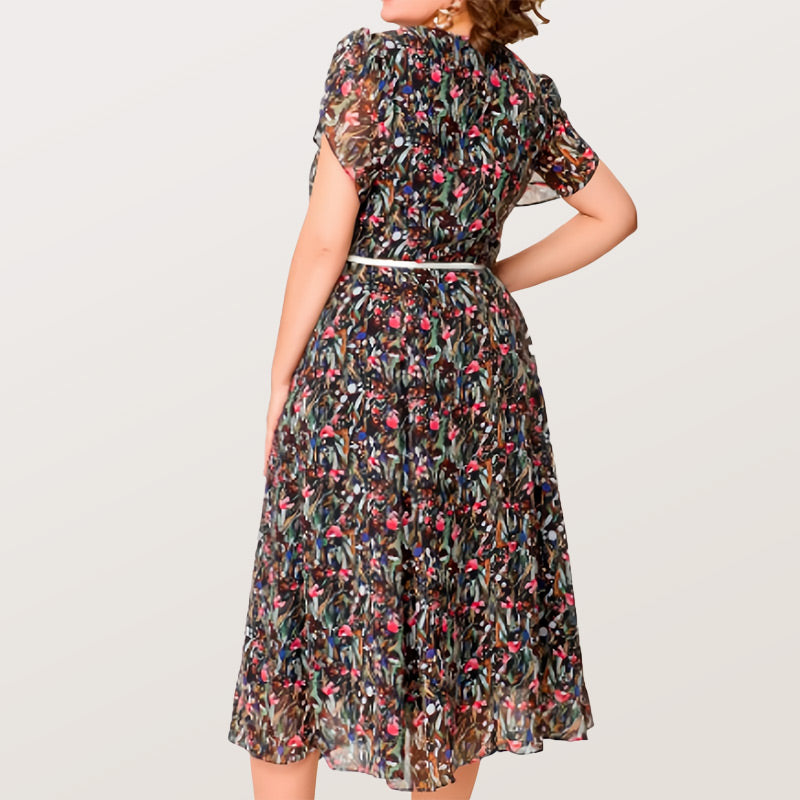 🔥2025 New-🌸Flowy Floral Dress with Delicate White Belt