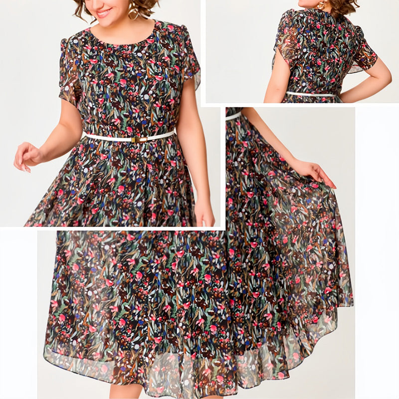 🔥2025 New-🌸Flowy Floral Dress with Delicate White Belt