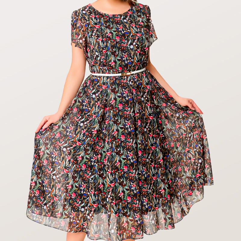 🔥2025 New-🌸Flowy Floral Dress with Delicate White Belt