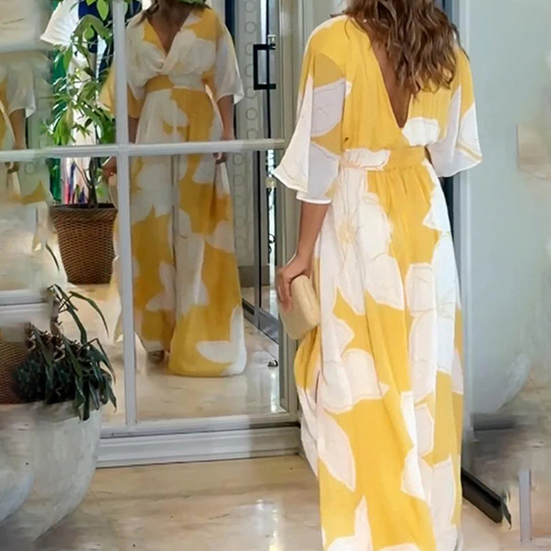 🔥🔥2025 Summer New- 💥Women's Printed Backless Loose Flowing Beach Dress