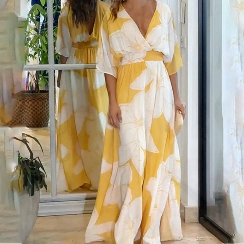 🔥🔥2025 Summer New- 💥Women's Printed Backless Loose Flowing Beach Dress