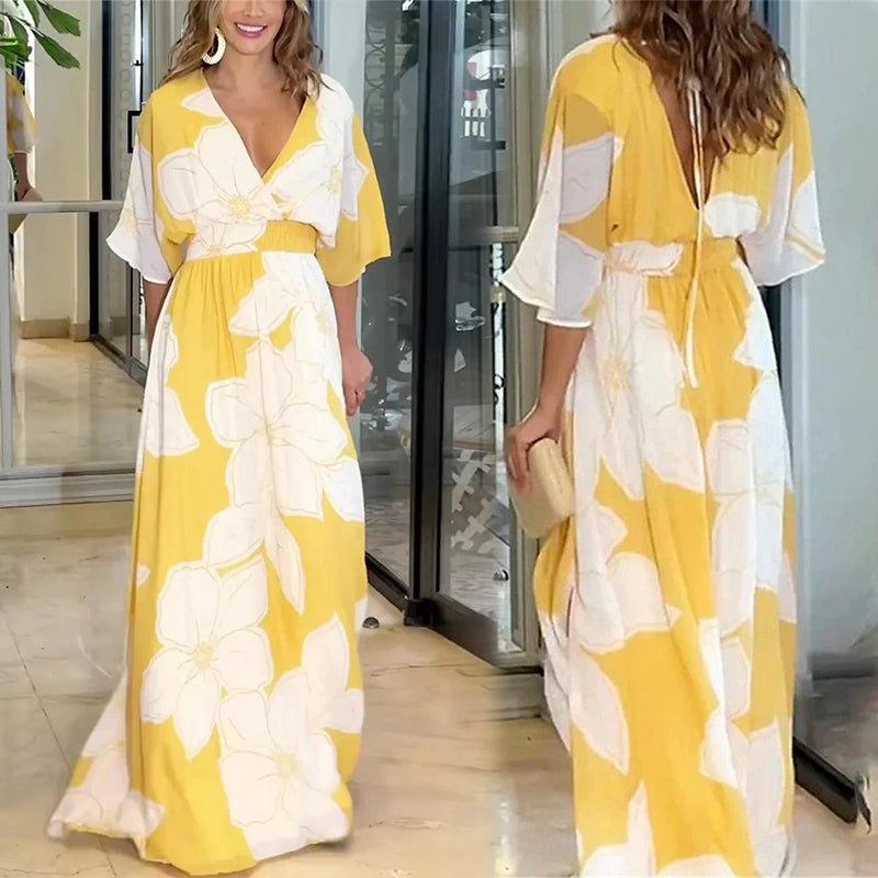 🔥🔥2025 Summer New- 💥Women's Printed Backless Loose Flowing Beach Dress