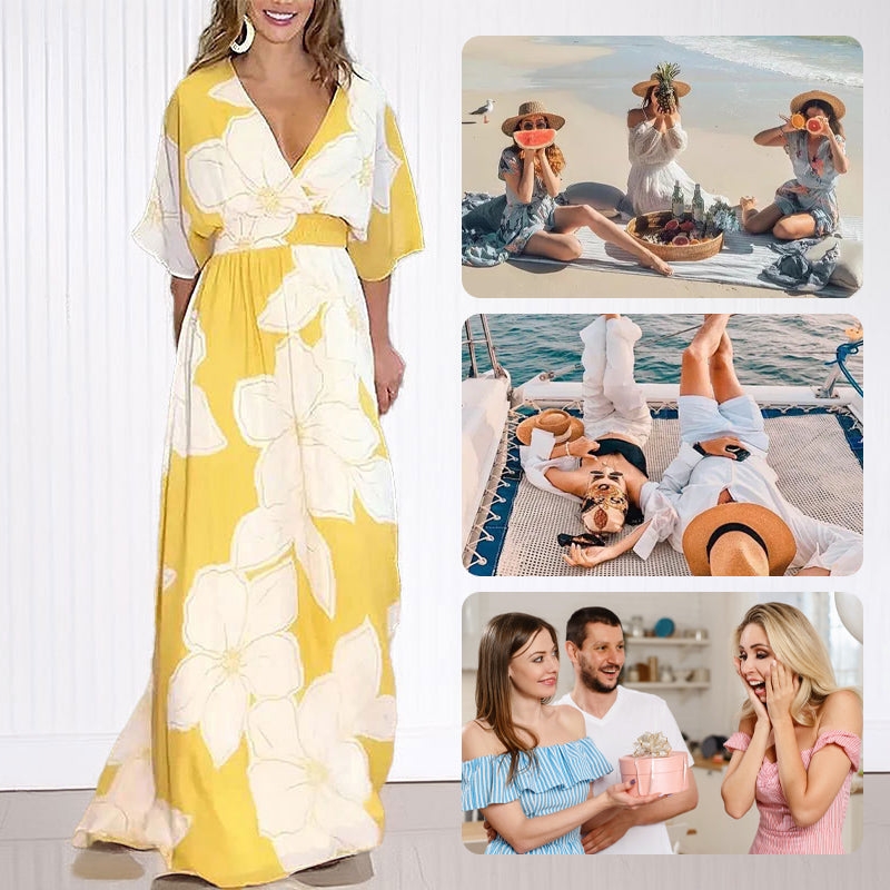 🔥🔥2025 Summer New- 💥Women's Printed Backless Loose Flowing Beach Dress