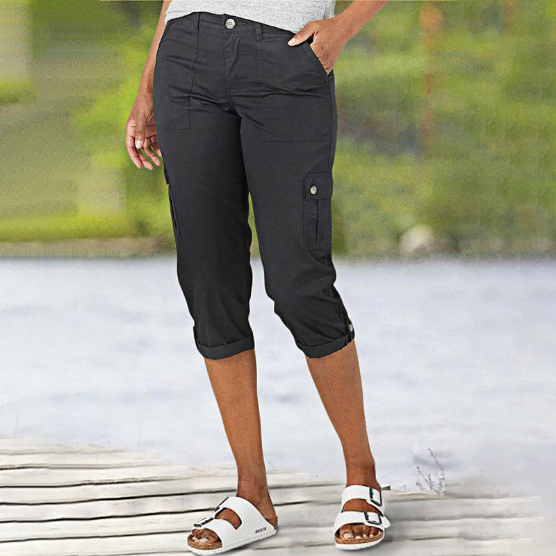 🌈Summer New Products-🔥Multi-Pocket Solid Color Casual Cargo Capri Pants