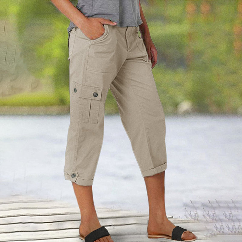 🌈Summer New Products-🔥Multi-Pocket Solid Color Casual Cargo Capri Pants