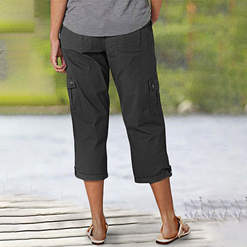 🌈Summer New Products-🔥Multi-Pocket Solid Color Casual Cargo Capri Pants