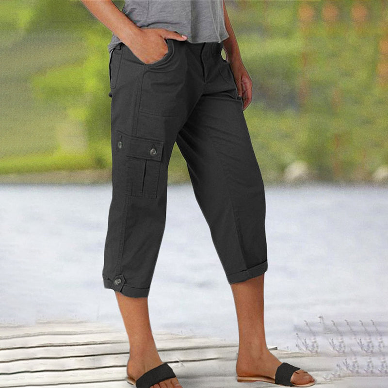 🌈Summer New Products-🔥Multi-Pocket Solid Color Casual Cargo Capri Pants