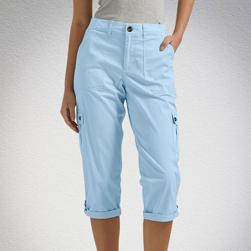 🌈Summer New Products-🔥Multi-Pocket Solid Color Casual Cargo Capri Pants