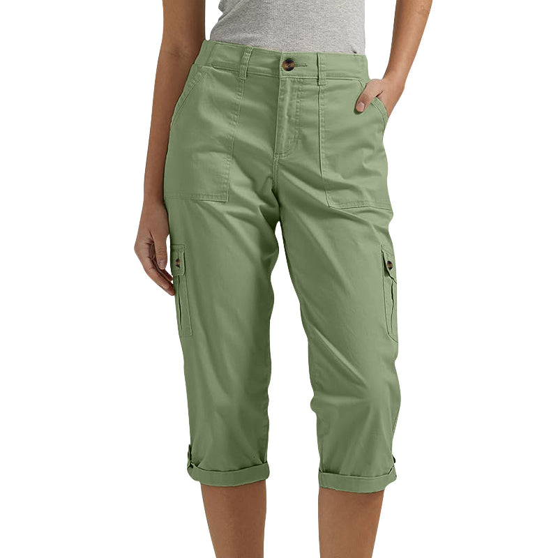 🌈Summer New Products-🔥Multi-Pocket Solid Color Casual Cargo Capri Pants