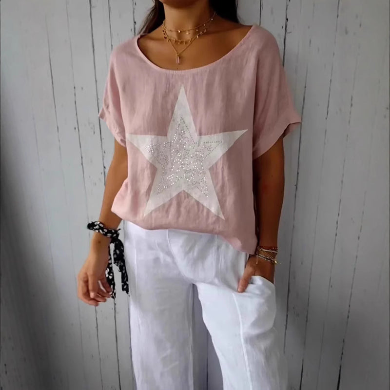 Women's Casual Star-Print Loose-Fit T-Shirt