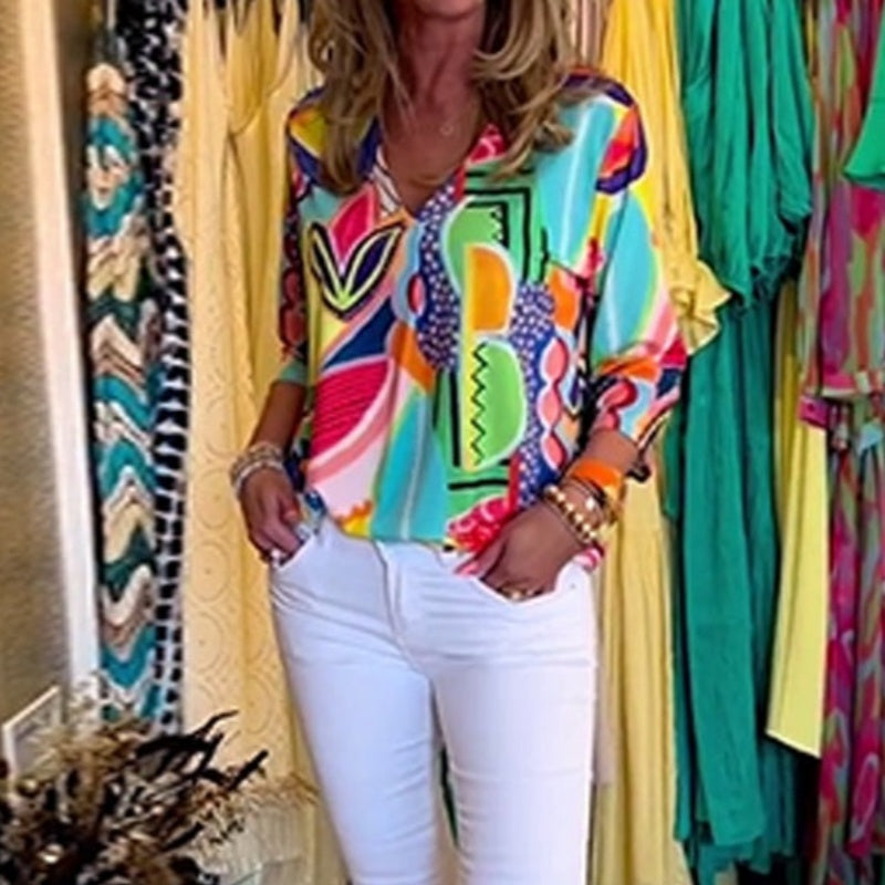 Women's Casual Trendy Print V-Neck Top