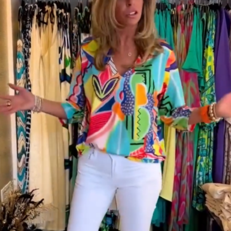 Women's Casual Trendy Print V-Neck Top