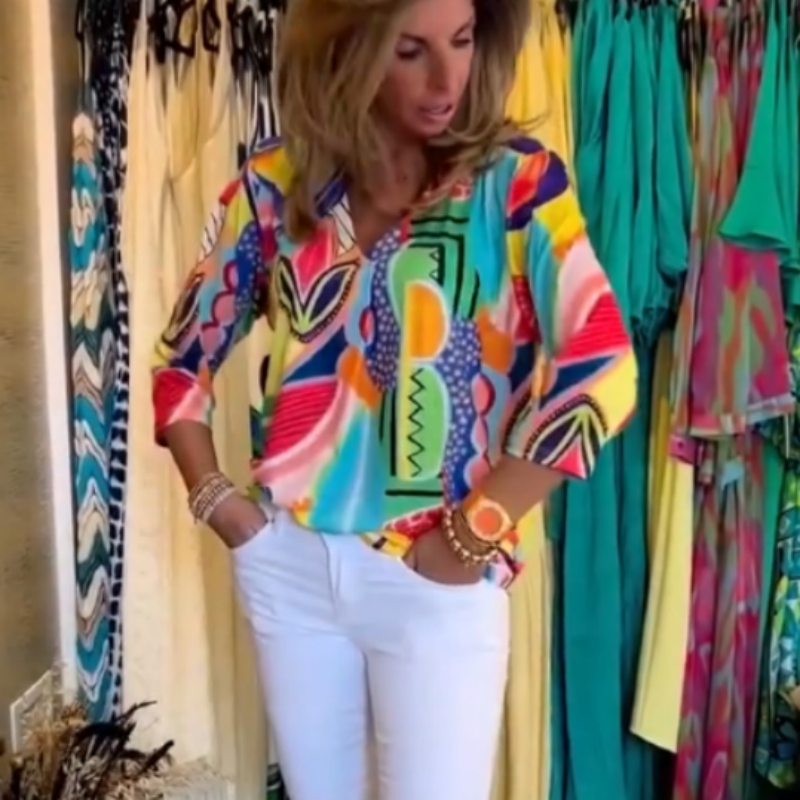 Women's Casual Trendy Print V-Neck Top