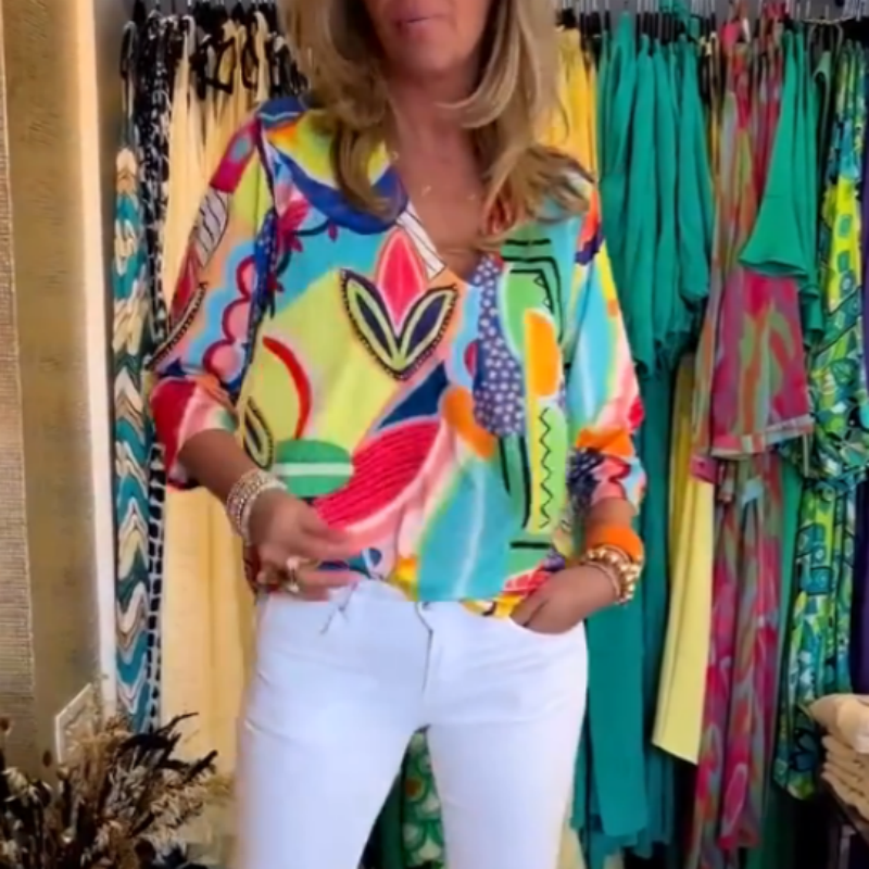 Women's Casual Trendy Print V-Neck Top