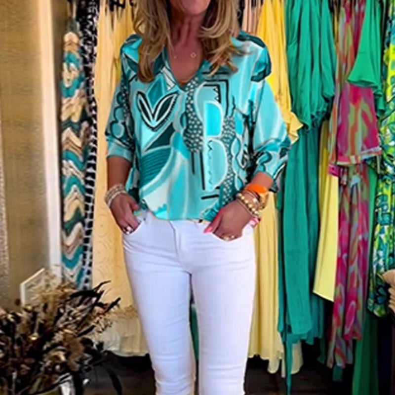 Women's Casual Trendy Print V-Neck Top