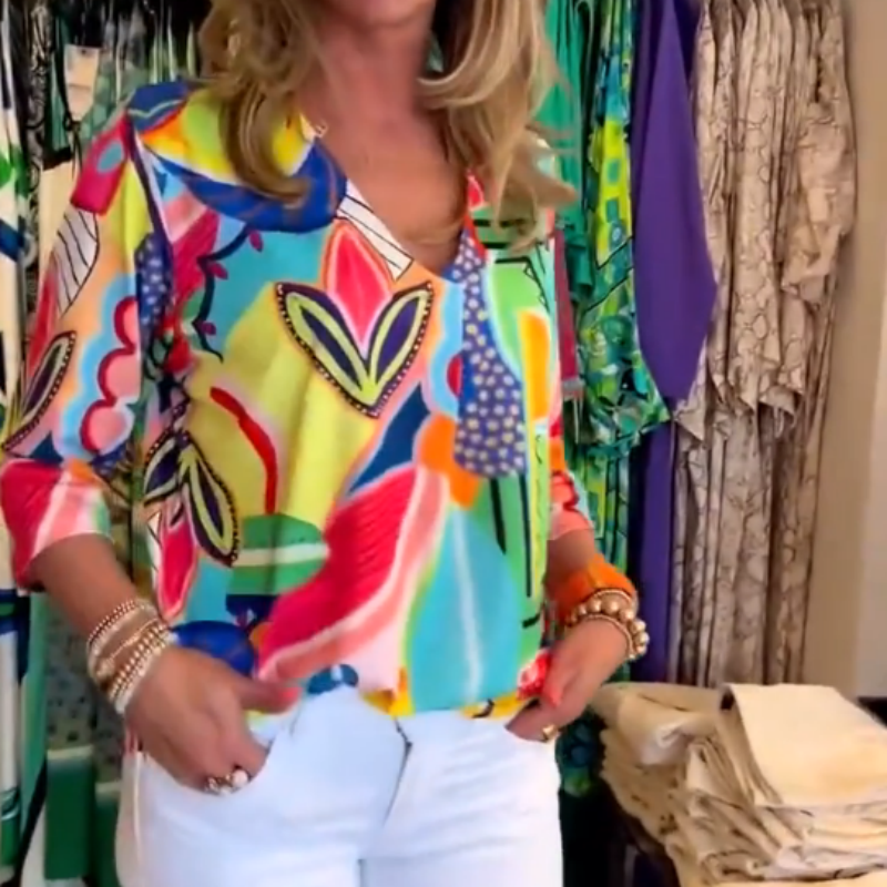 Women's Casual Trendy Print V-Neck Top