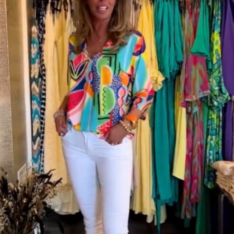 Women's Casual Trendy Print V-Neck Top
