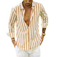 (50%OFF) The Best Gift For Husbands And Fathers-Men's Cotton Linen Striped Button Down Long Sleeve
