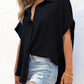 💥Hot Sale 49% Off🍃Women's Casual Button Short Sleeve Slit Hem Shirt Solid Color Tops