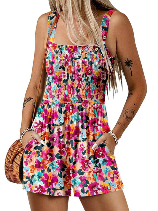 ⏰Hot Sale 48% Off💃Women's Summer Square Neck Sleeveless Loose Casual Short Smocked Romper
