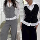 Women's Faux Two-Piece Shirt Vest & Pants Set
