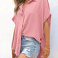 💥Hot Sale 49% Off🍃Women's Casual Button Short Sleeve Slit Hem Shirt Solid Color Tops