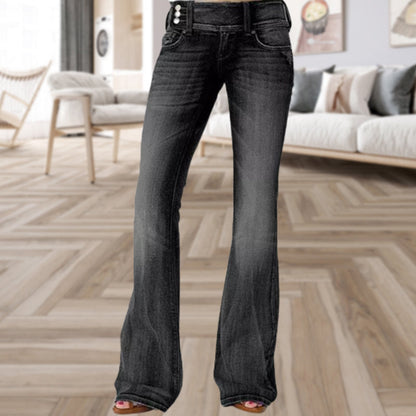 Vintage Side Buttons Mid-rise Bell Bottom Jeans