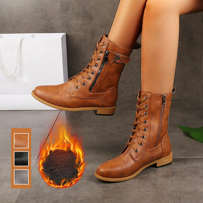 Women's Round Toe Side Zipper Leather Orthopedic Boots