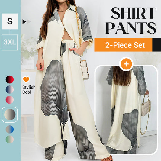 🩷Summer Special Offer🌼Full Button Down Long Shirt & Drawstring Pants Set