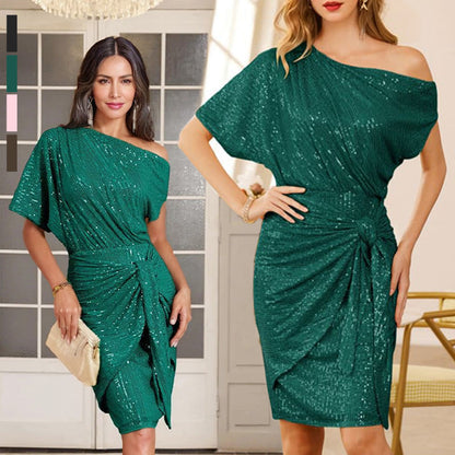 ✨ 50% OFF NOW! 💜 Women's One Shoulder Sequin Dress - Sparkling Glamour with Bodycon Fit for Party & Club Nights 🌟🪩