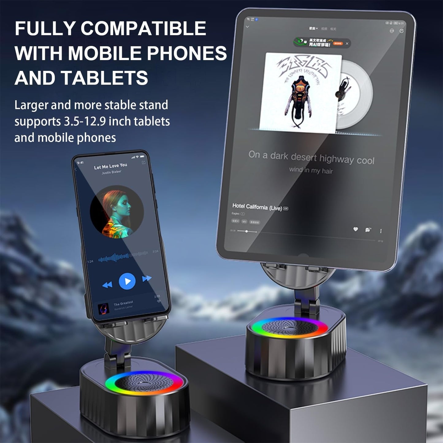 💥2025 Upgraded Cell Phone Stand with Induction Speaker/Power Bank/Atmosphere Light✨