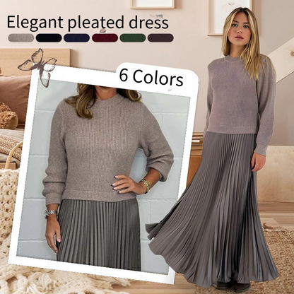 Women's solid color Long Sleeve Jumper & Pleated Bottom Dress