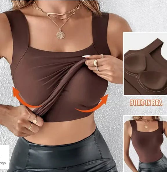 🏆 Last Day Special Price £11.99!! 💐 Women’s U-Neck Tank Tops with Built-In Bra
