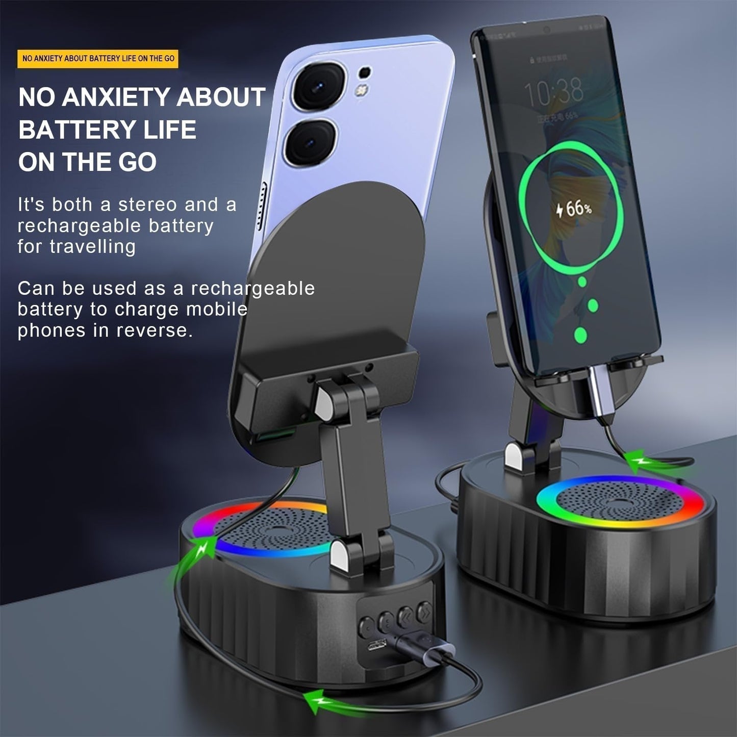 💥2025 Upgraded Cell Phone Stand with Induction Speaker/Power Bank/Atmosphere Light✨