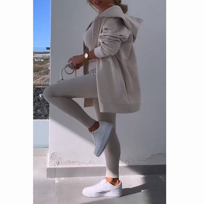 Hooded Cardigan, Vest, Leggings ,Three-piece Set