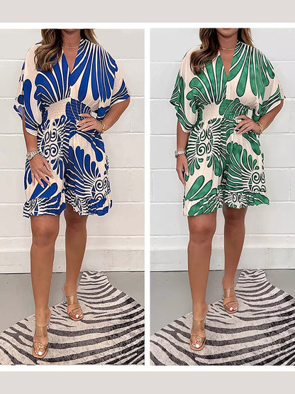 🔥 New Bestsellers🔥Women's Plant Printed Casual Short Jumpsuit