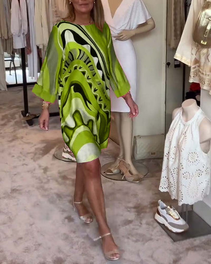 🔥LIMITED SALE 49% OFF🔥Round neck fashionable printed midi dress