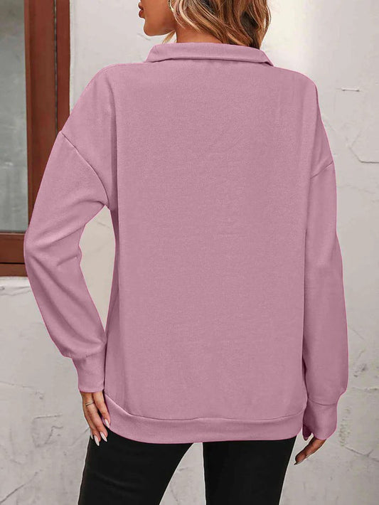 💝Hot Sale💕Womens Zip-Up Dropped Shoulder Sweatshirt