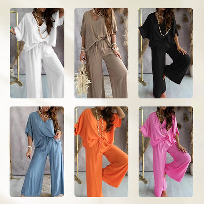 💖2025 Summer New 💖Women’s Batwing Sleeve Casual Loose Solid Color Suit