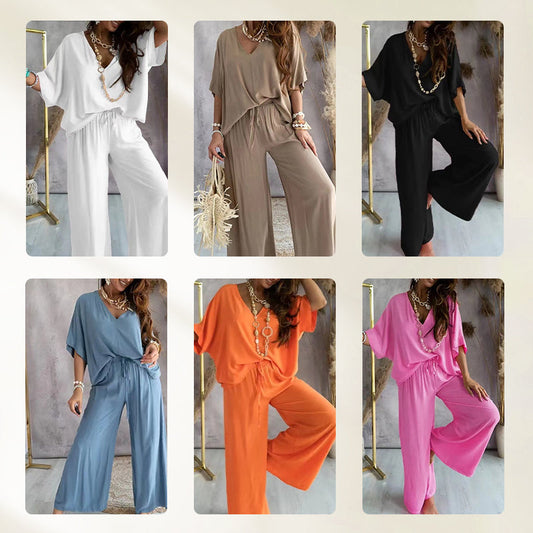 💖2025 Summer New 💖Women’s Batwing Sleeve Casual Loose Solid Color Suit