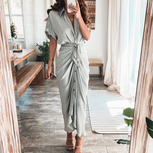 🔥2025 Summer New-❤️ Women Satin Button Shirt Dress