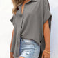 💥Hot Sale 49% Off🍃Women's Casual Button Short Sleeve Slit Hem Shirt Solid Color Tops